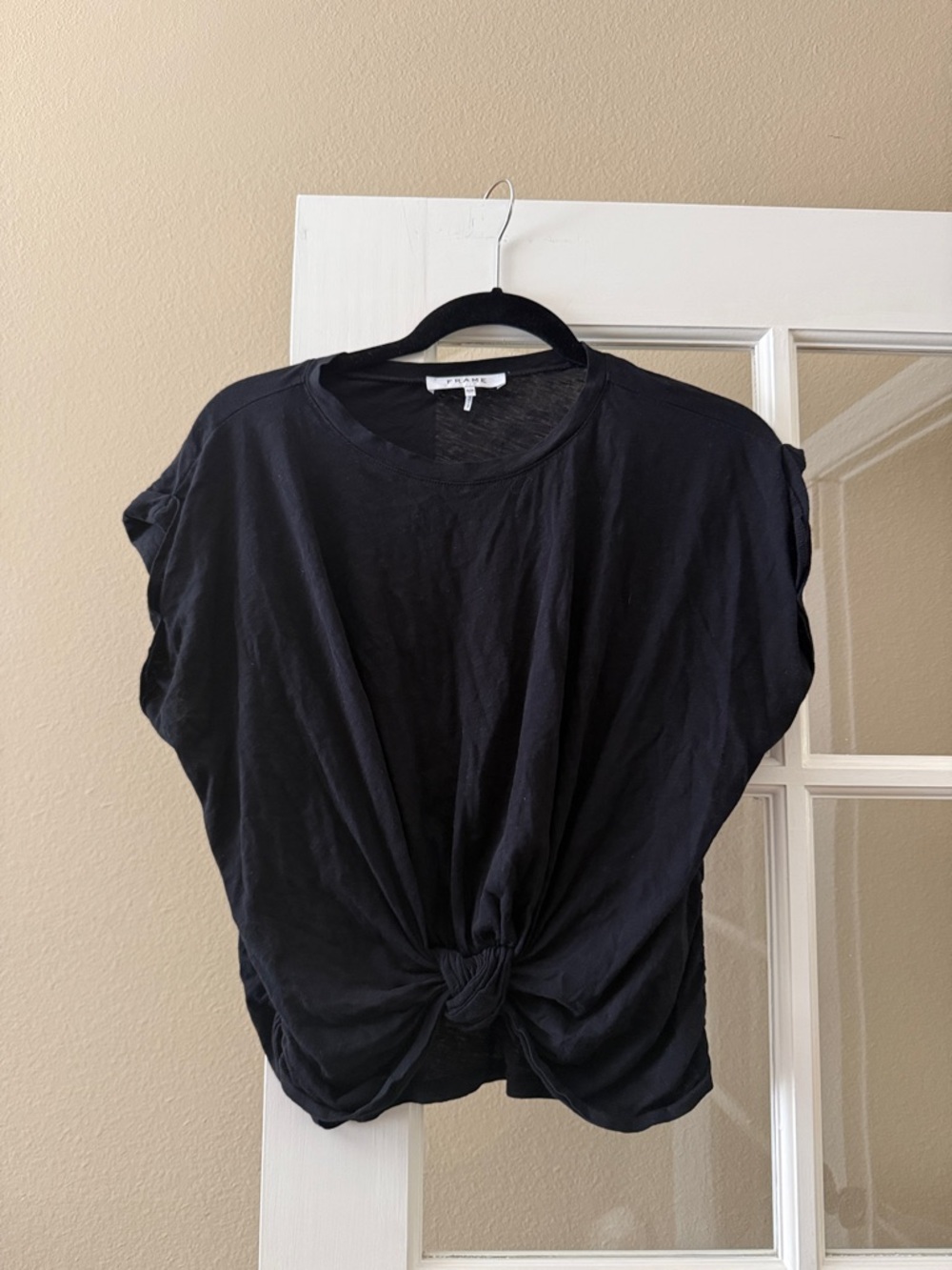 Frame Denim Black Knot-Front Short Sleeve Tee